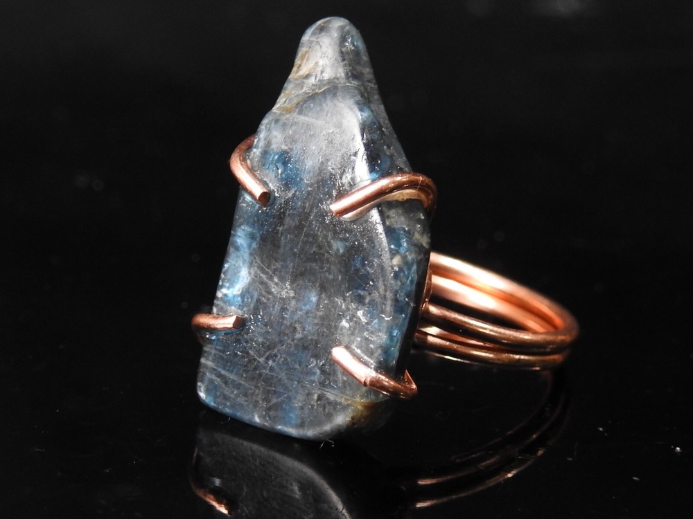 Kyanite Wire Wrapped Adjustable Copper Ring with Raw Stone for Valentine Gift