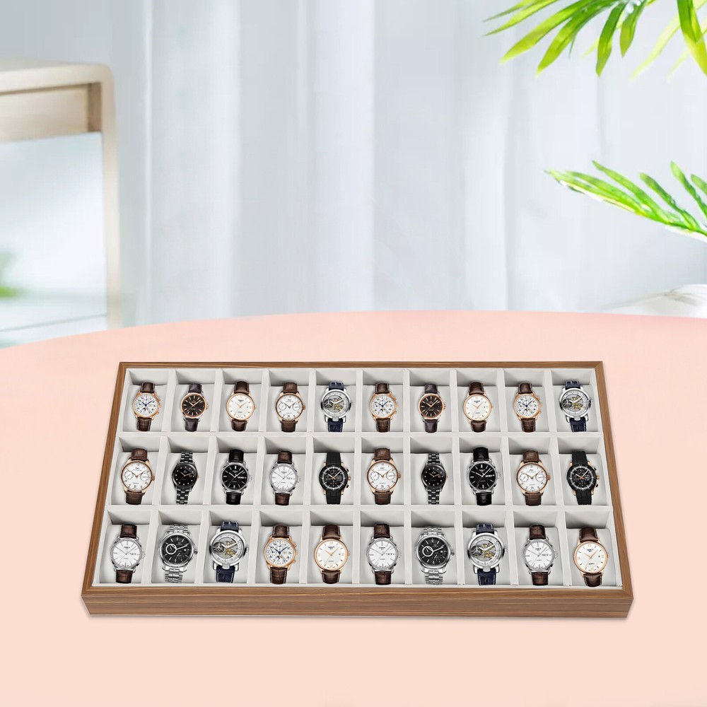 30-Slot Wooden Jewelry Watch Organizer Display Storage Tray Box
