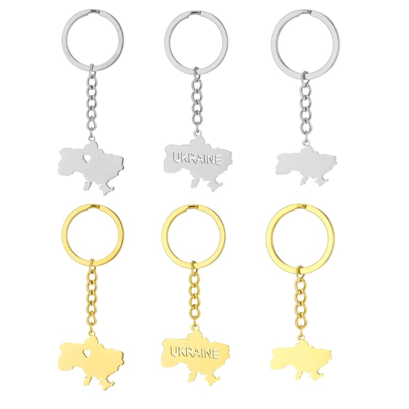 Ukrainian Map Keychain Y2k Niche Retro Bag Pendant Stainless Steel Accessories