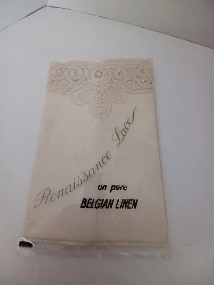 Vintage 3 ECRU BELGIAN LINEN & LACE BY RENAISSANCE GUEST FINGERTIP  TOWELS NOS