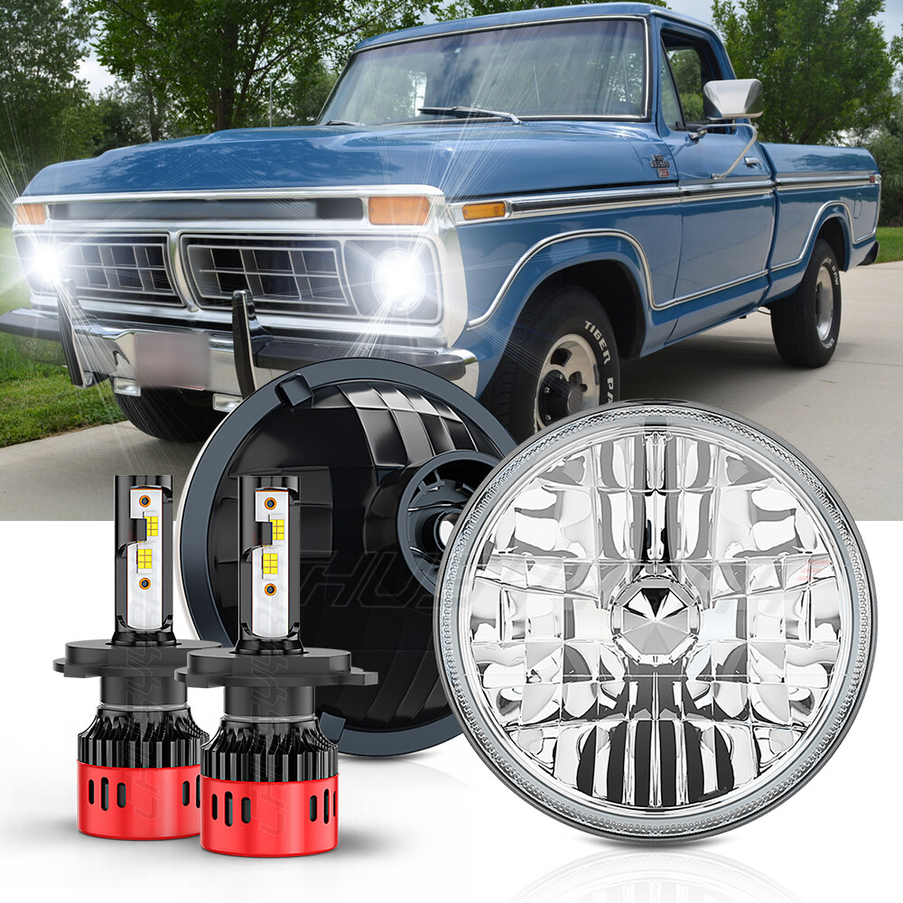 Pair 7 inch Round LED Hi/Lo Beam Headlights Bulbs FIT Ford F100 F150 F250 Truck