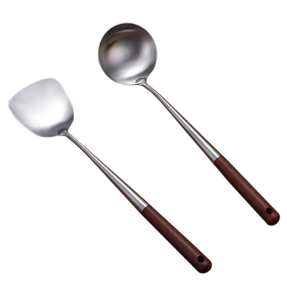 2PCS Stainless Steel Wok Spatula Stainless Steel Cooking Utensils Cooking Spoon