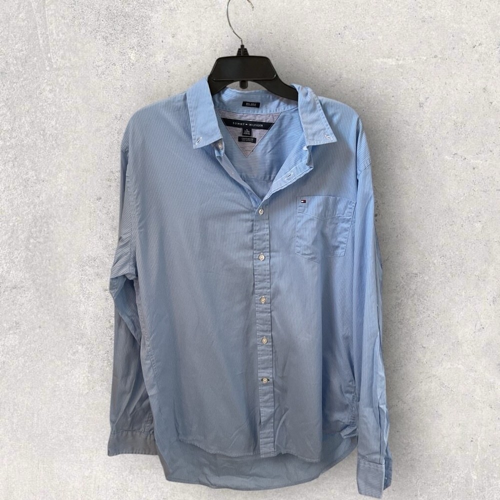 2015 Tommy Hilfiger XL Dress Shirt 80s 2 Ply Custom Fit Long Sleeve Striped