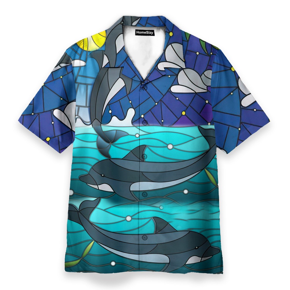 Dolphin Stained Glass Style   Hawaiian Shirt Beach Shorts