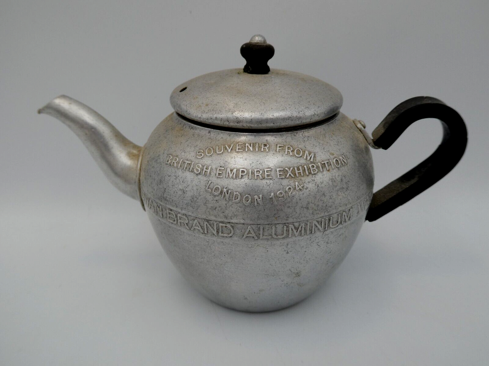 Vintage Swan Brand Aluminium Teapot British Empire Exhibition London 1924 Souvenir
