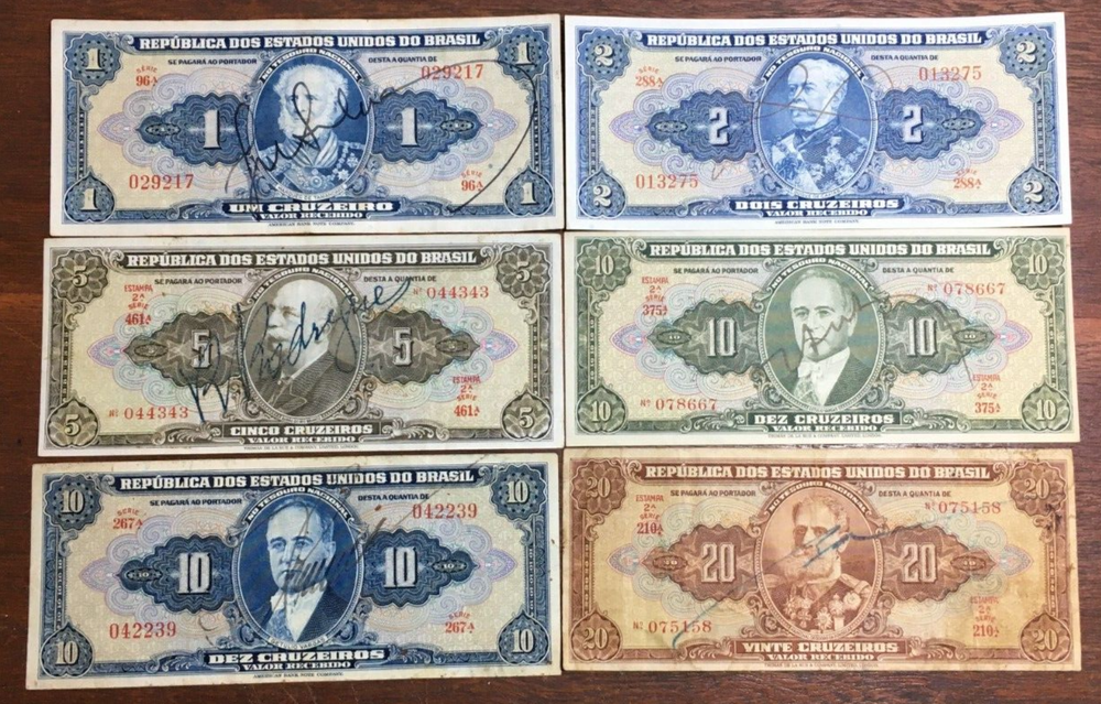 Lot 6 Paper Money Banknote Brazil 1/2/5/10/20 cruzeiros with signature - 029217