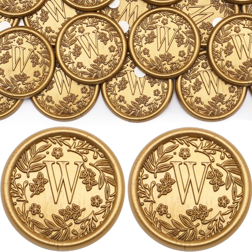 SWANGSA Letter Wax Seal Stickers, 30 Pcs Botanical Flowers Initial Alphabet W