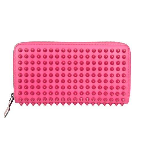 Christian Louboutin Pink Panetone Spike Studs Leather Long Wallet Pre-Owned
