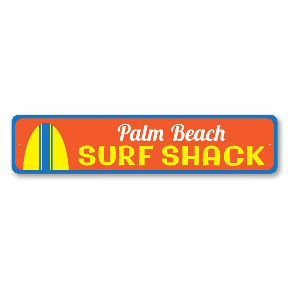 Surfboard Surf Shack Sign, Personalized Kid Name Bedroom Metal Decor Sign