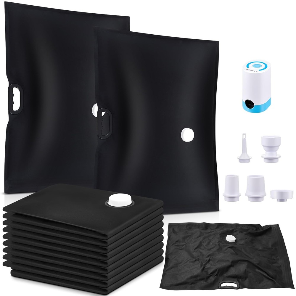 10 Pack Fabric Vacuum Bags for Travel with Wireless Pump Reusable Waterproof ...