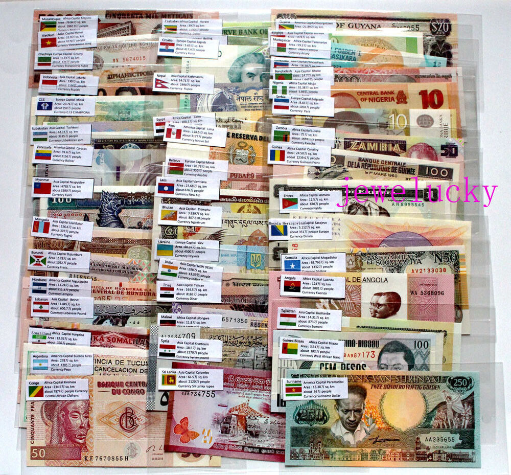 Lots 100 Foreign Paper Money 50 Countries World Banknotes UNC English Flags Gift