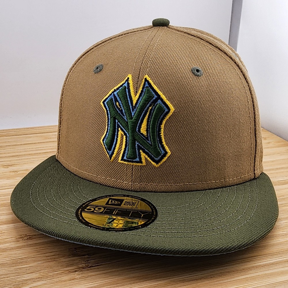 New York Yankees Fitted Hat, Tan & Blue Cap, Cooperstown, New Era 5950, Size 7