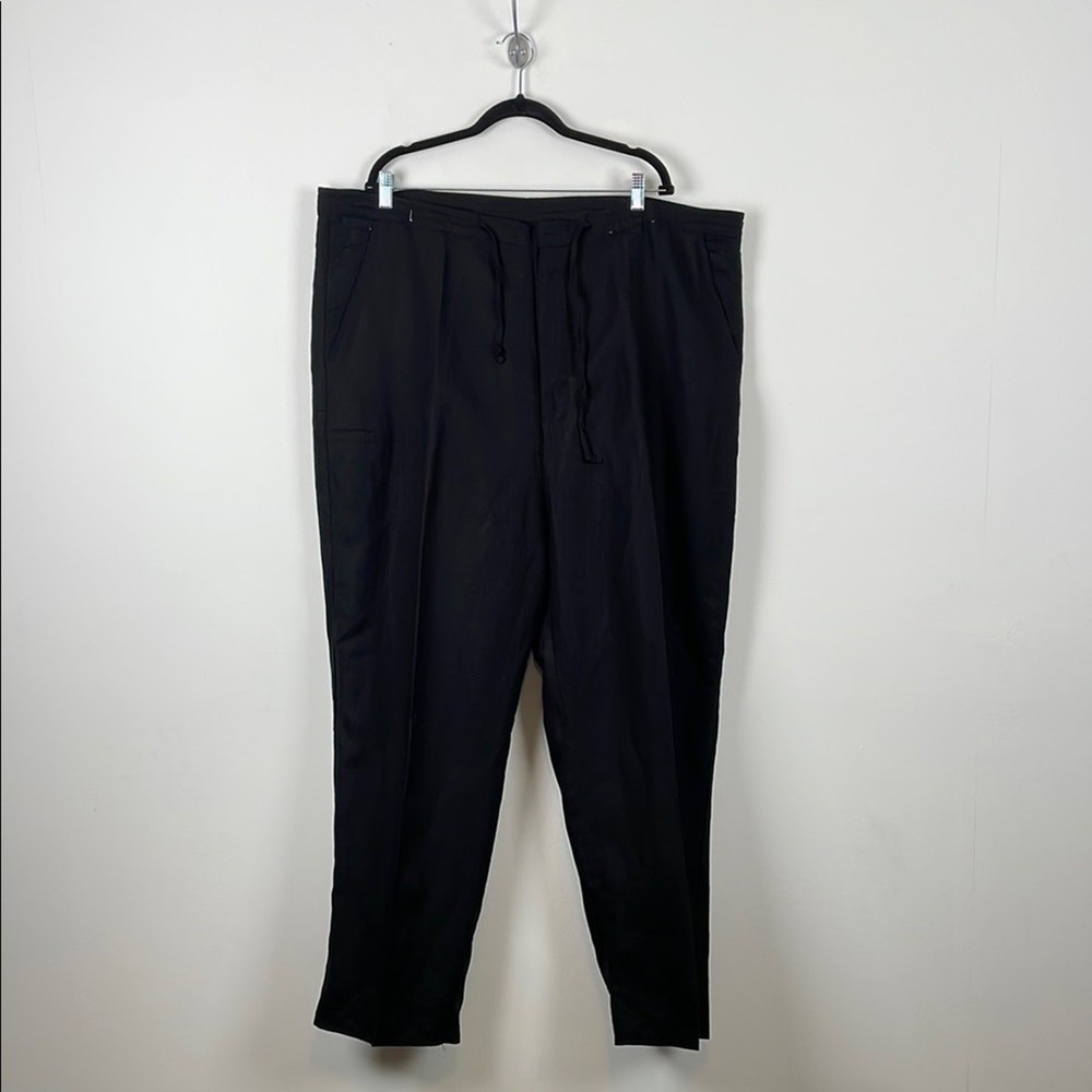 Linen Blend Khaki Wide Leg Drawstring Pants for Men Size 48 Black