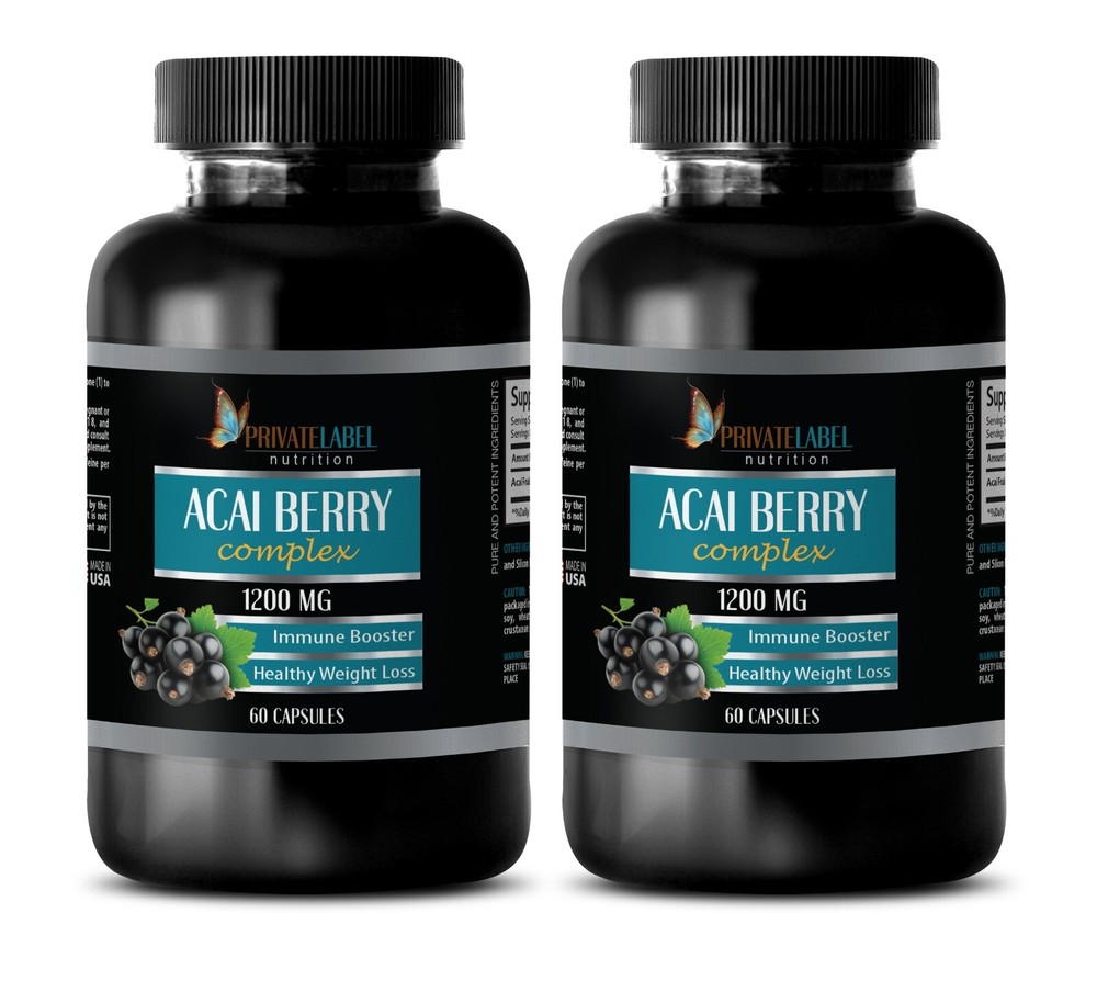 Acai Berry Skin Care & Gut Health Supplement - 120 Capsules 2 Bottles