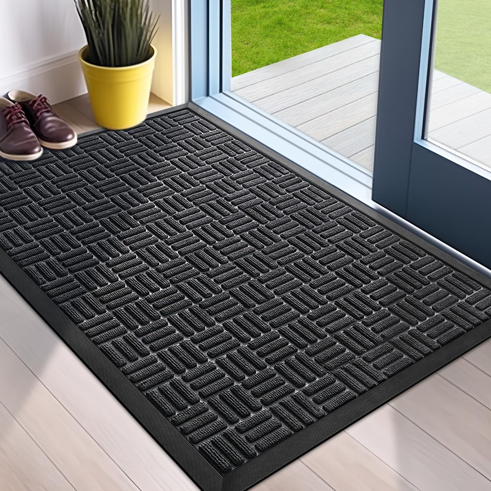 Heavy Duty Front Door Mat for Indoor Outdoor Use Traps Dirt and Moisture  