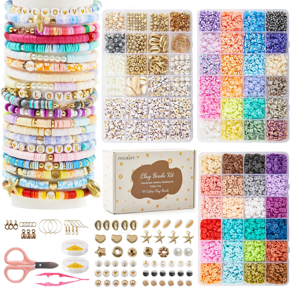 11,000pcs 48-Color Polymer Clay Beads for DIY Bracelet Making Kit