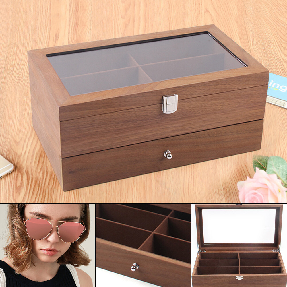 12 Slots Eyeglass Sunglasses Glasses Storage Display Grid Stand Case Box Holder