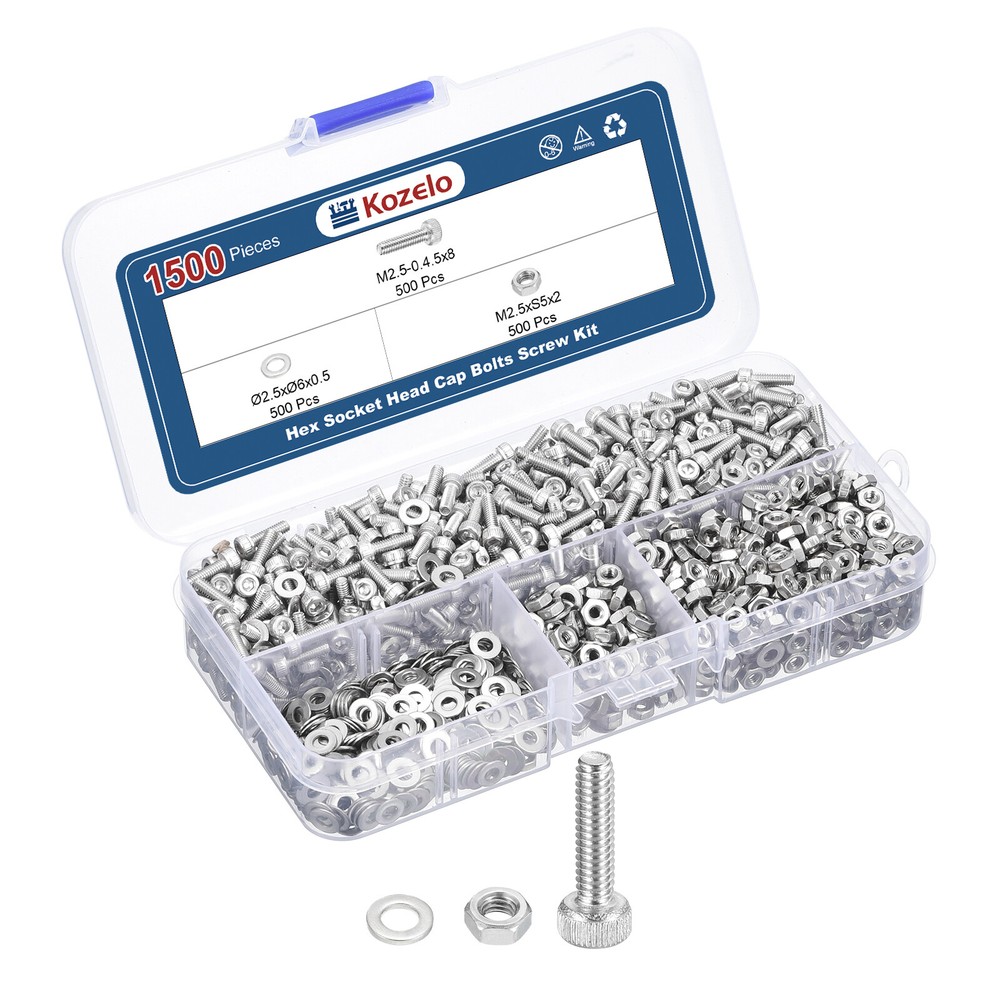 1500pcs M2.5 Socket Head Cap Screws Bolts Nuts Kit, Stainless Steel
