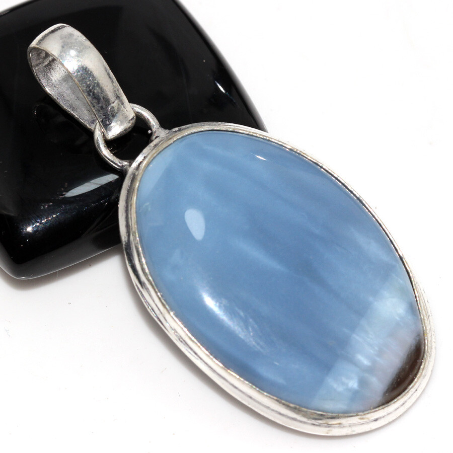 925 Silver Plated Owhyee Blue Opal Ethnic Pendant Handmade Jewelry Size 2