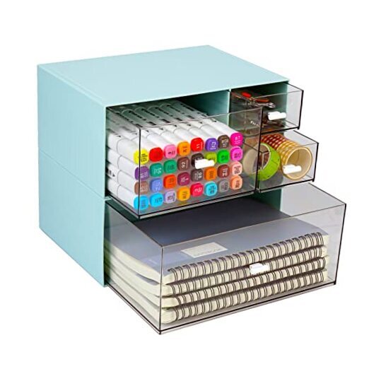 Stackable Plastic Desk Organizer with 4 Mixed Drawers for Storage and Craft Supplies