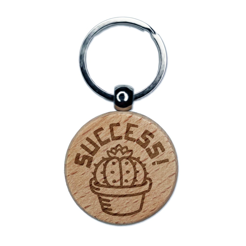 Engraved Wood Cactus Keychain for Succulent Lovers  