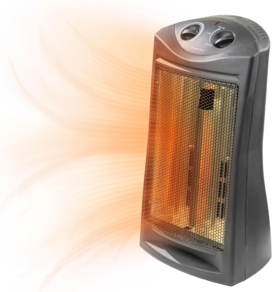 Comfort Zone Indoor Tower Space Heater, Adjustable Thermostat, Radiant Black