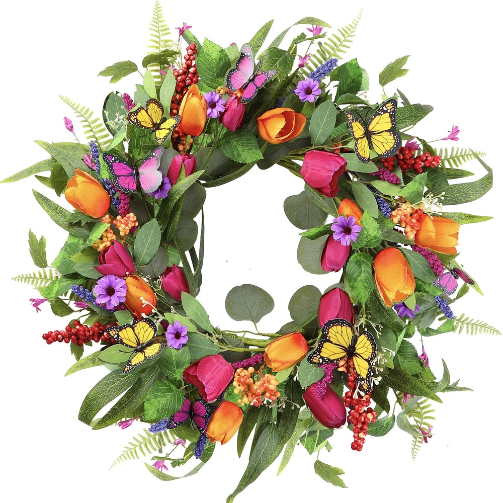 Sggvecsy 22 Inch Spring Summer Tulip Wreath for Front Door Decor