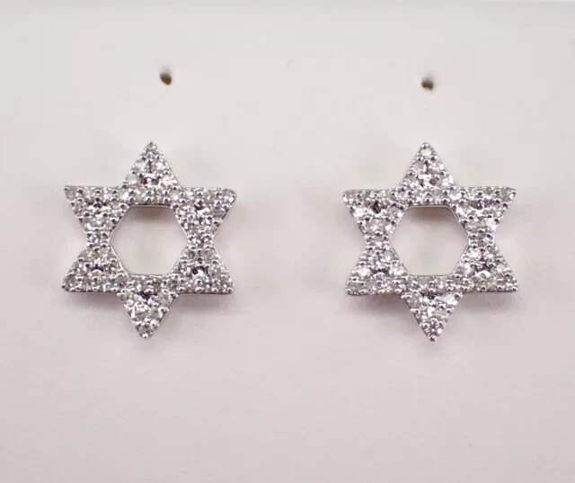 0.20Ct Round Cut Moissanite Star of David Stud Earrings 14K White Gold Plated