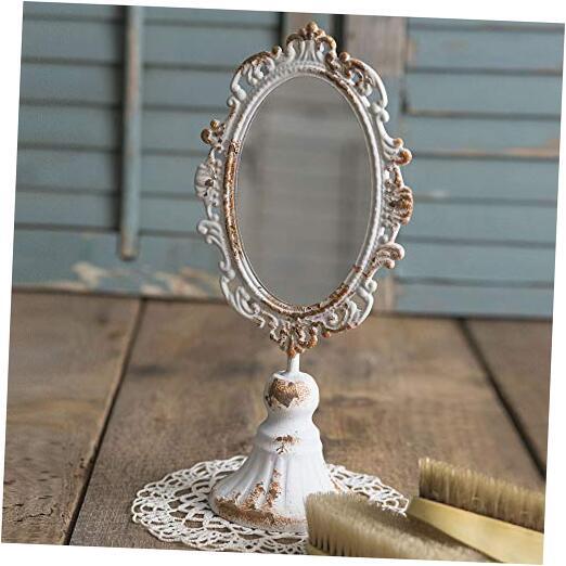 Victorian Tabletop Mirror, White, Brown, 5.5