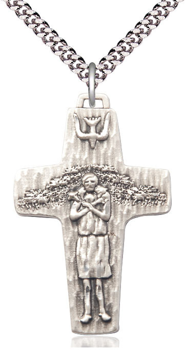 Sterling Silver Pope Francis Cross Pendant on 24 Inch Rhodium Necklace-image