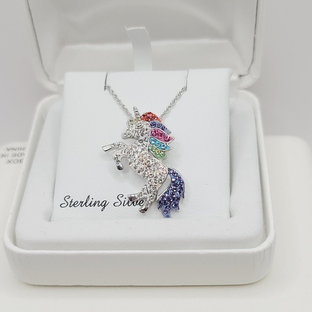 Unicorn Simulated Diamond Pendant in 14K White Gold Plated