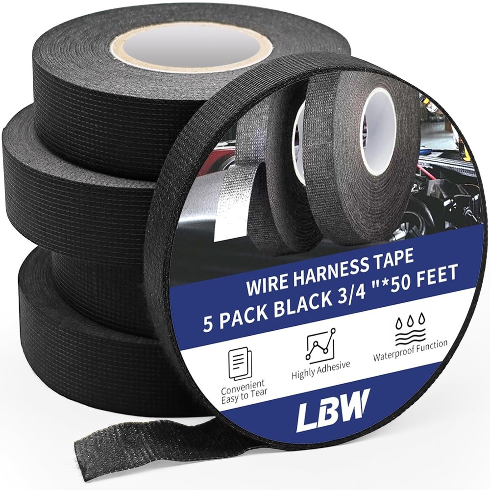 3/4 Inch x 50 FT Wire Harness Cloth Tape - 5 Rolls for Electrical Wiring