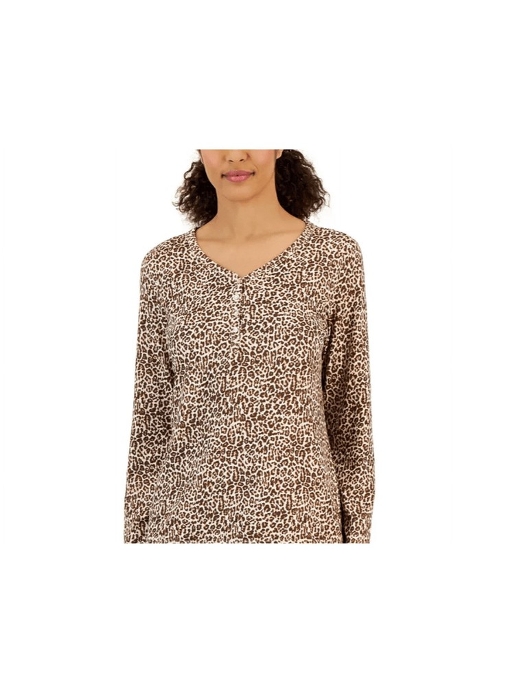 CHARTER CLUB INTIMATES Intimates Beige Henley Neckline Sleep Pajama Top S