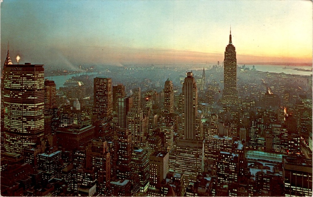 Vintage NYC Postcard Featuring Empire State Chrysler and Pan Am Buildings