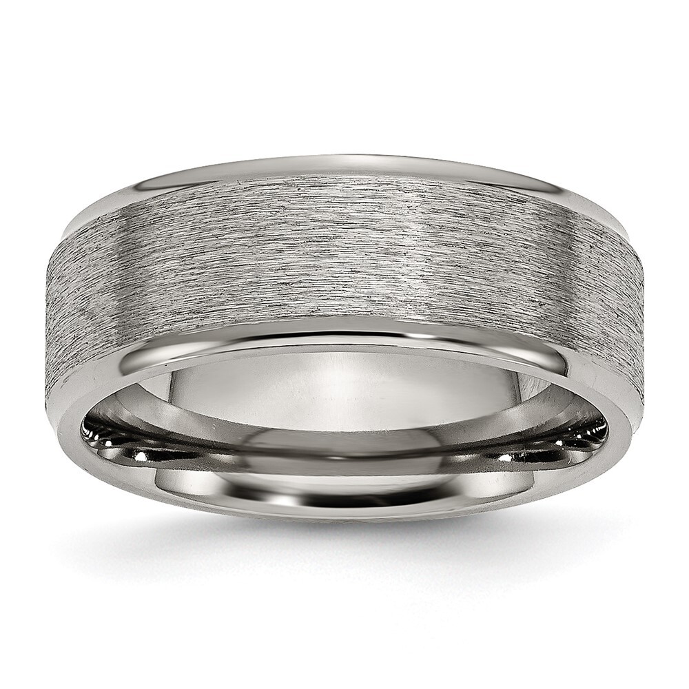 Titanium Brushed Center 8mm Ridged Edge Band Ring Size 10 for Men 4.57gm