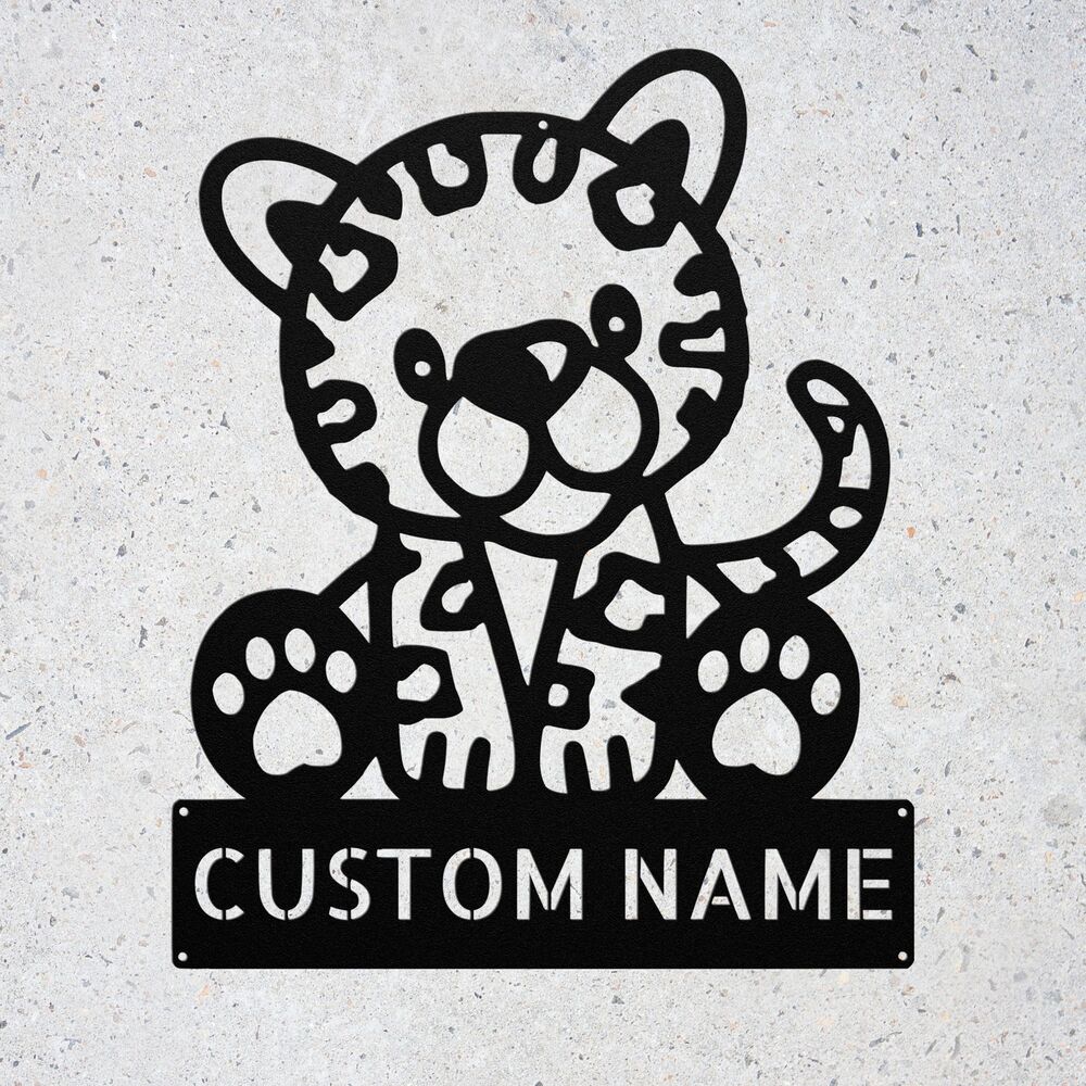 Custom Cute Leopard Metal Sign Personalized Safari Animal Wall Decor Plaque Gift