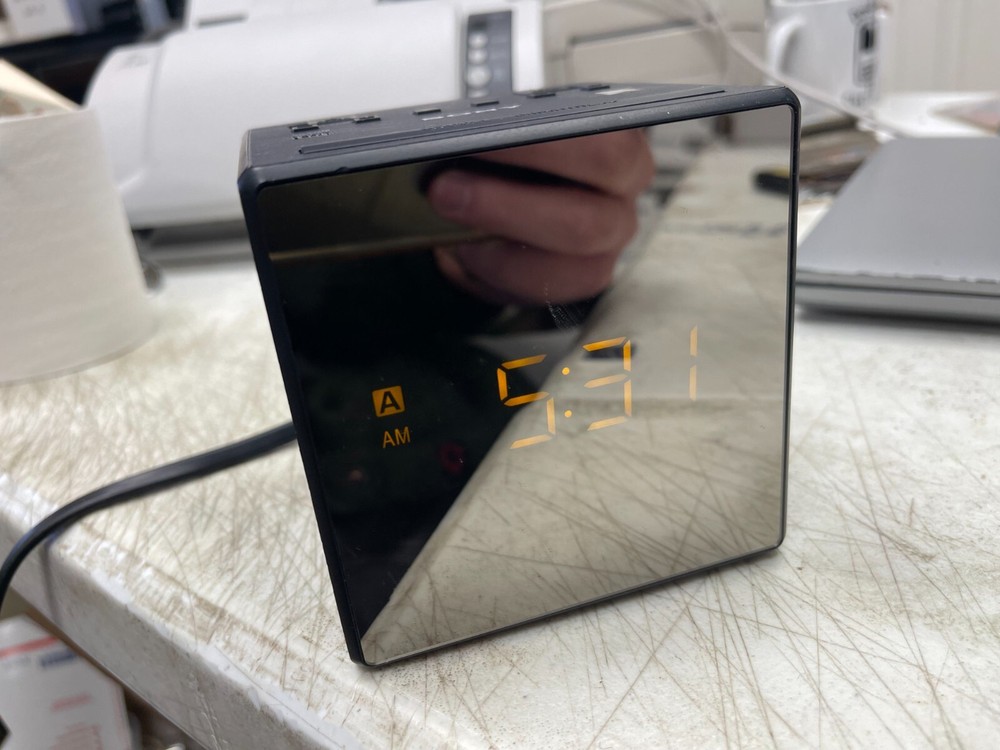 Sony Dream Machine Cube Clock Radio Black ICF-C1T Mirrored Orange Display Tested