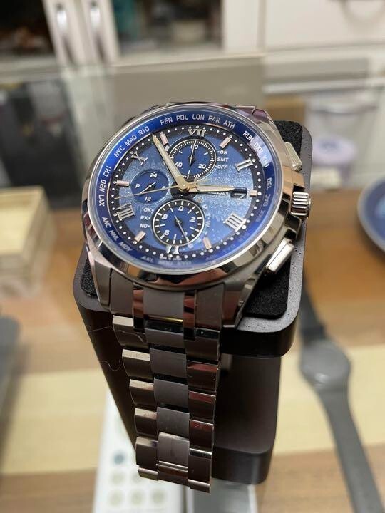 Citizen Attesa AT8041-71L Eco-Drive Titanium Solar Watch Blue Dial Japan Tested