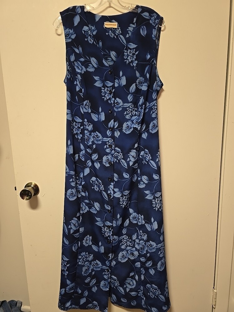 Vintage 90s Expressions Maxi Dress Sz M Romantic Retro Classic Sleeveless Blue