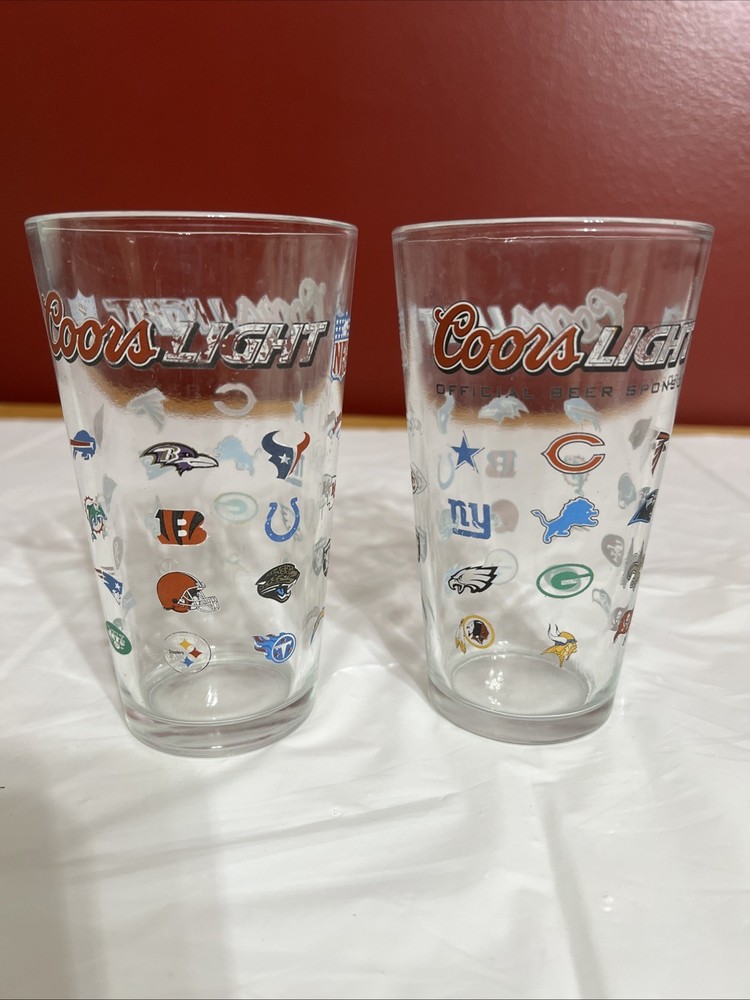 Coors Light NFL Team Logo Pint Glasses Set of 2 Official Sponsor Vintage