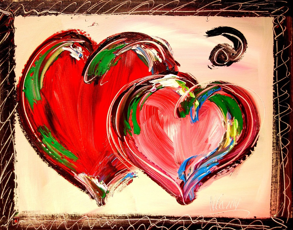 Oil Painting HEARTS  abstract SIGNED  Original on canvas IMPRESSIONISTn324t