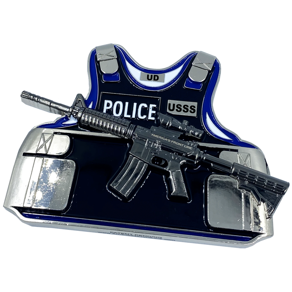 M4 Body Armor 3D self standing Challenge Coin Secret Service Thin Blue Line BL15