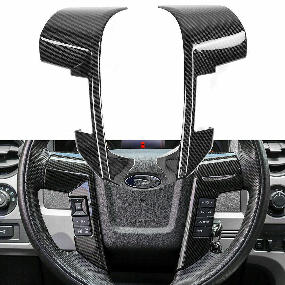 Carbon Fiber Steering Wheel Trim Cover Interior Parts for 09-14 Ford F150 Raptor