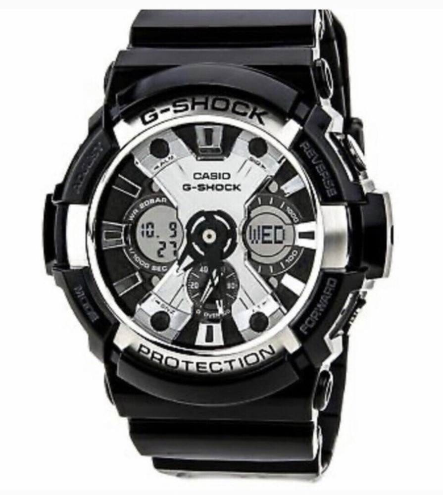Casio G Shock GA-200BW Glossy Black & Chrome 200M Dive Watch