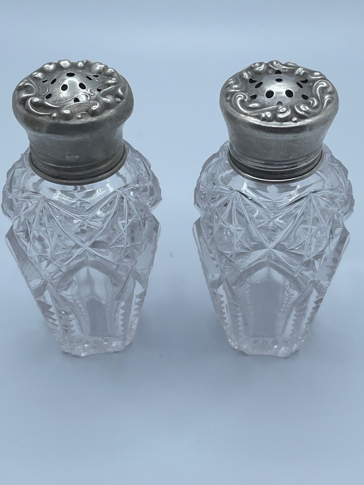 Hawkes ABP Cut Crystal Sterling Silver Salt and Pepper Shakers