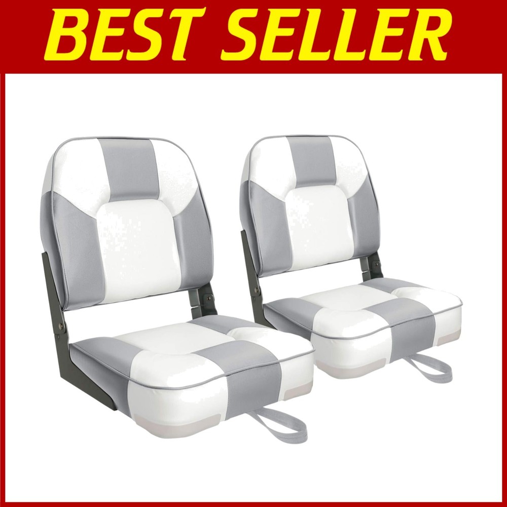 Space-Saving Low Back Folding Boat Seats - 2 Comfortable Chairs for Boating