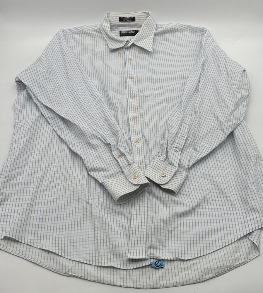 Kirkland Signature Long Sleeve Button Up Shirt Men Size 36 Striped..#17301