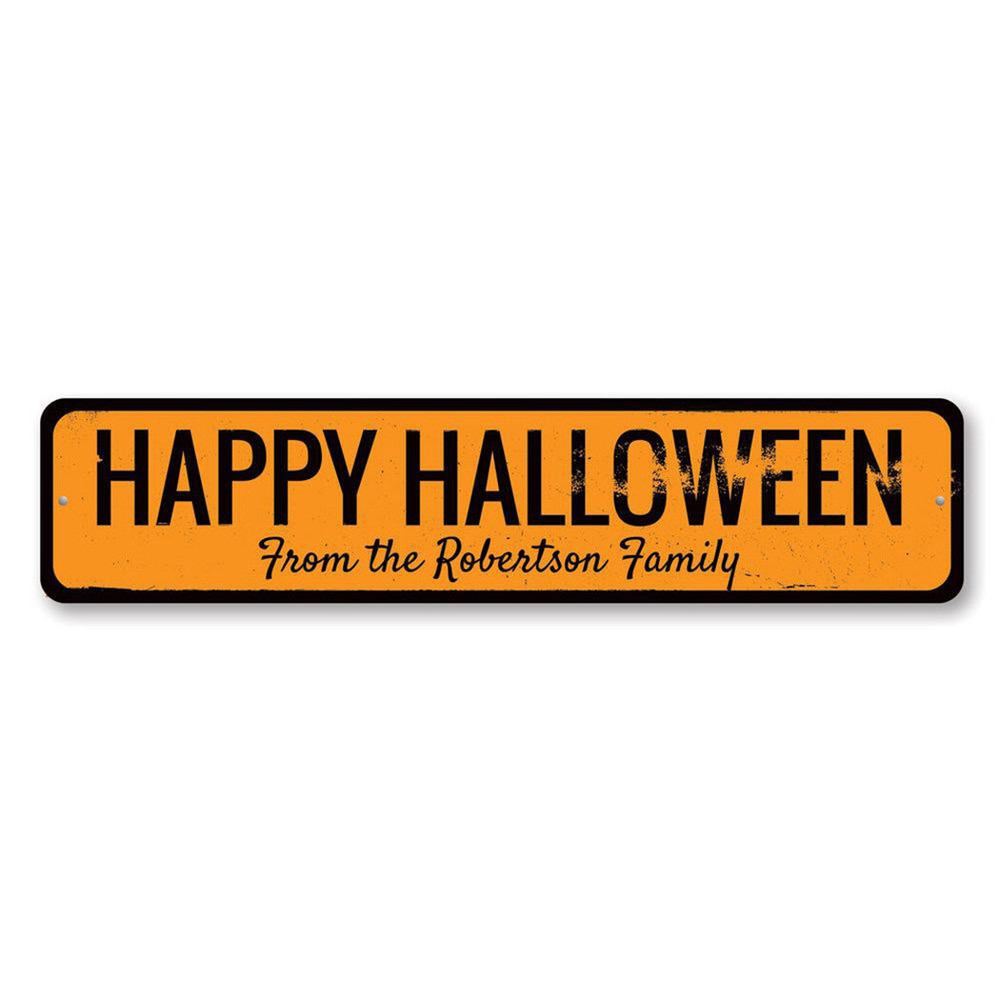 Happy Halloween Family Name Sign, Personalized Haunted House Metal Decor Sign