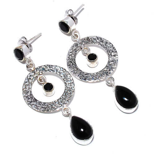 Black Onyx 925 Sterling Silver Israeli Jewelry Earring 2.15