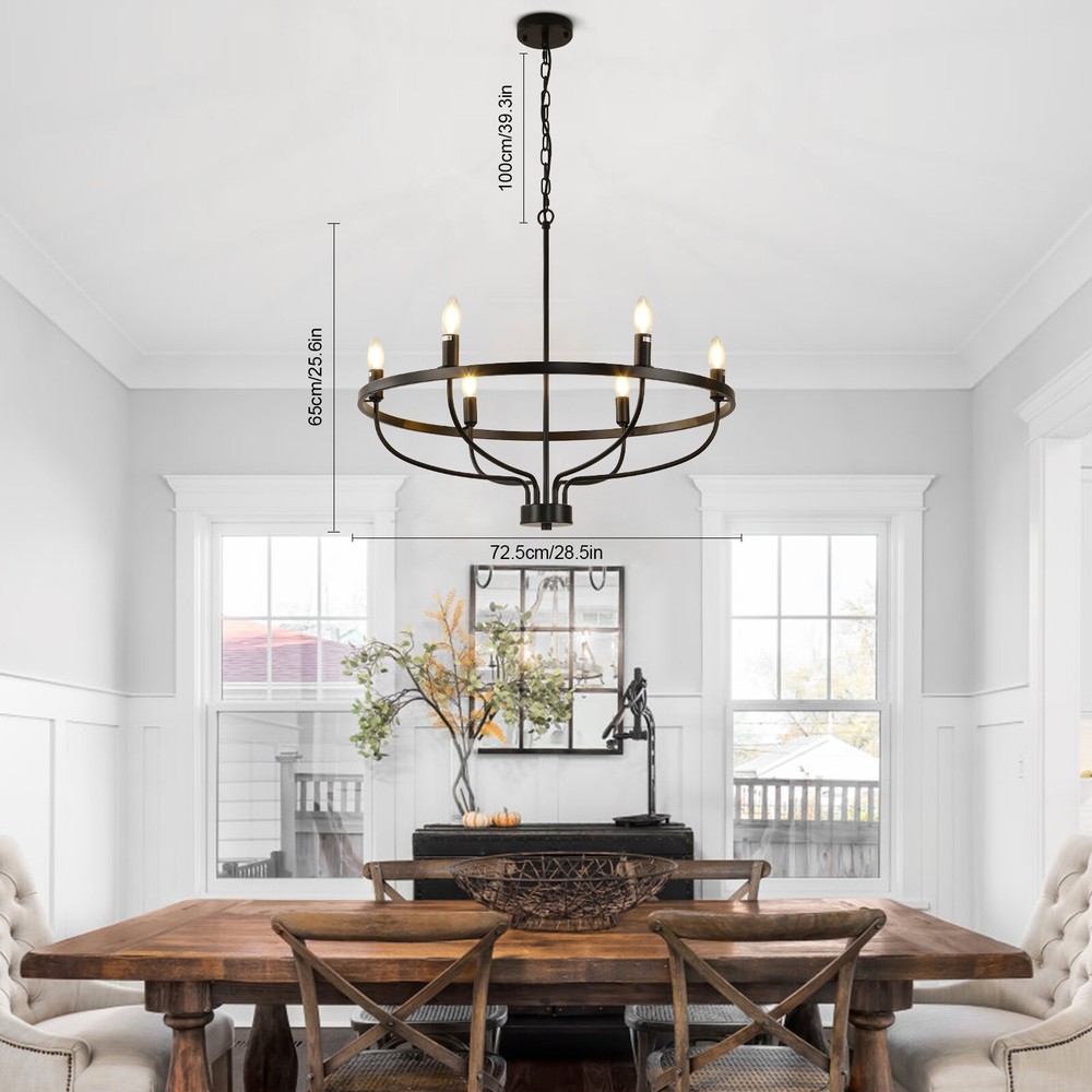 Black E12 Rustic Candle Chandelier 6 Light Pendant Dining Room Ceiling Fixture